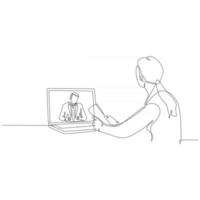 ilustração vetorial de desenho de linha contínua de pessoas fazendo videochamadas vetor