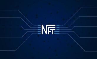 Token não fungível NFT em fundo escuro. dinheiro online para comprar cartaz de arte exclusivo. pague por itens colecionáveis exclusivos no banner de jogos. Moeda de criptografia de tecnologia blockchain. ilustração em vetor eps