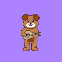 lindo cachorro tocando violão. conceito de desenho animado animal isolado. pode ser usado para t-shirt, cartão de felicitações, cartão de convite ou mascote. estilo cartoon plana vetor