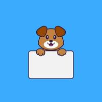 cachorro bonito segurando whiteboard. conceito de desenho animado animal isolado. pode ser usado para t-shirt, cartão de felicitações, cartão de convite ou mascote. estilo cartoon plana vetor