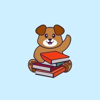 cachorro bonito lendo um livro. conceito de desenho animado animal isolado. pode ser usado para t-shirt, cartão de felicitações, cartão de convite ou mascote. estilo cartoon plana vetor