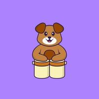 cachorro bonito está tocando bateria. conceito de desenho animado animal isolado. pode ser usado para t-shirt, cartão de felicitações, cartão de convite ou mascote. estilo cartoon plana vetor