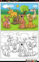 desenho animado cachorros e filhotes personagens grupo coloração página vetor