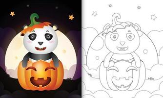 livro para colorir com um panda fofo na abóbora de halloween vetor