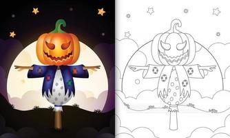 livro para colorir com espantalho e abóbora de halloween vetor