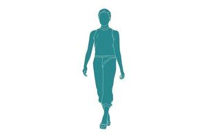 ilustração em vetor de mulher na moda na linha lateral com calças, estilo simples com contorno