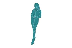 ilustração em vetor de mulher muçulmana elegante posando, estilo simples com contorno