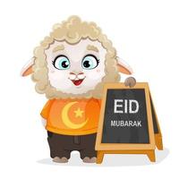 eid al-adha mubarak. carneiro personagem de desenho animado engraçado vetor