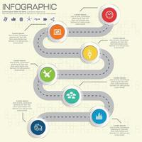 modelo de design de infográfico de cronograma de estrada com ícones coloridos. ilustração vetorial para layout de fluxo de trabalho, diagrama, opções de números, design de web. vetor