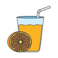 frutas cítricas laranja com copo de suco vetor