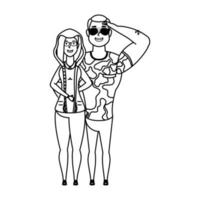 personagens de avatares de jovem casal militar vetor