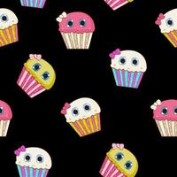 Ilustração em vetor doce saboroso cupcake padrão sem emenda