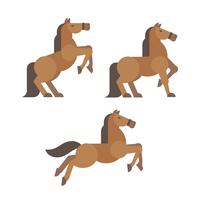 Cavalo poses ilustração plana. Cavalo castanho de criação, em pé, executando poses vetor