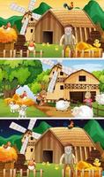 diferentes cenas de fazenda com um velho fazendeiro e um animal vetor