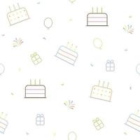 fundo de feliz aniversário com bolos, balões, caixa de presente e abeto vetor