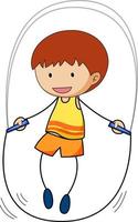 um menino pulando corda doodle personagem de desenho animado isolado vetor