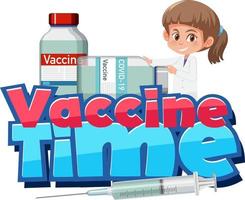 fonte de tempo de vacina com um médico e frascos de vacina vetor