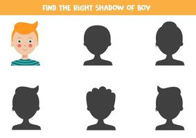 Encontre a sombra correta do homem bonito dos desenhos animados. vetor