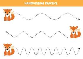trace as linhas com a raposa bonita. planilha educacional para crianças. vetor