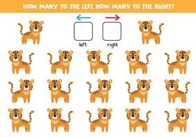 orientação espacial para crianças. esquerda ou direita. tigre bonito dos desenhos animados. vetor