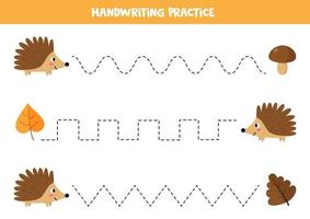 trace as linhas entre o ouriço e suas folhas. planilha para crianças. vetor