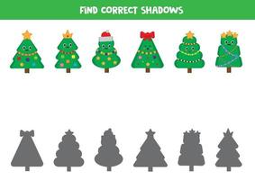 combinar a árvore de natal e suas sombras. jogo lógico para crianças. vetor
