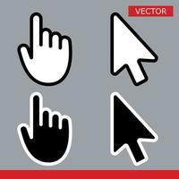 cursores de seta branca e preta e sinais de ícones de cursores de mão com ângulos arredondados ilustração vetorial de design de estilo simples isolada em fundo cinza vetor
