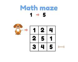 ilustração vetorial. jogo para crianças pré-escolares. labirinto matemático. ajude o cachorro a chegar ao osso. encontre números de 1 a 5 vetor