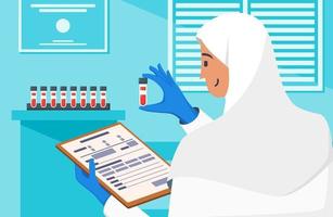 profissional de saúde verificando sangue rotulado em laboratório médico vetor