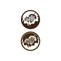 logotipo do chocolate e ícone de cacau e desenho vetorial noz e noz deliciosas vetor