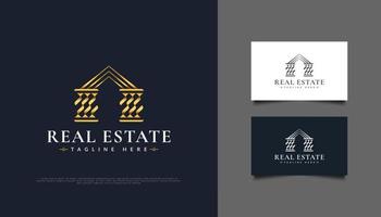 design de logotipo de ouro imobiliário de luxo. construção, arquitetura ou modelo de design de logotipo de construção vetor