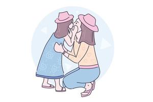 ilustração desenhada a mão filha fofa beijar a mãe vetor