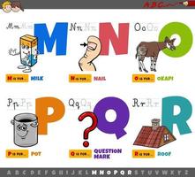 letras do alfabeto de desenho animado educacional para crianças de ma a r vetor