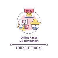 ícone do conceito de discriminação racial online. racismo na ilustração de linha fina de ideia abstrata de situação social. cultura tóxica da Internet. desenho de cor de contorno isolado vetor. curso editável vetor