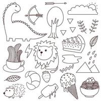 conjunto de vários desenhos animados em um. doodles, patch, fofo, criança, infantil, impressão, arte vetor