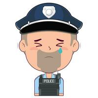 policial chorando e assustado face desenho animado fofa vetor