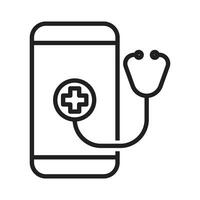 telemedicina esboço ícone com Smartphone símbolo, doutor, bate-papo símbolo, estetoscópio sinal, cuidados de saúde e médico Projeto elementos, conectados tratamento com vídeo chamar, conectados consultando ícone vetor