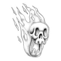queimando crânio desenhado à mão ilustração vetor
