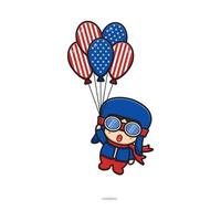 bonito piloto voando com balão comemorar o dia da independência da América ilustração vetorial dos desenhos animados vetor