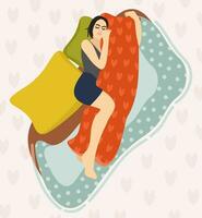 dakimakura. dormindo mulher abraçando travesseiro. confortável dormir conceito. vetor ilustração.