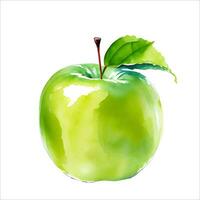 fresco verde maçã fruta com folha aguarela pintura ilustração vetor
