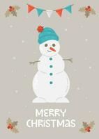 cartão de feliz natal com boneco de neve vetor