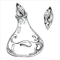 mão desenhado tinta vetor vidro jarra frasco garrafa com cristal. esboço ilustração arte feitiçaria, medicamento, química, alquimia. isolado objeto, contorno. Projeto lojas, logotipo, imprimir, local na rede Internet, cartão, livreto