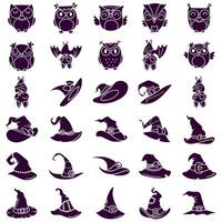 livre vetor coleção do silhueta ilustrações do adesivos em dia das Bruxas temas, corujas, bruxa chapéus e morcegos