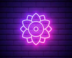 flor rosa brilhante neon ícone ui ux. vetor de logotipo de sinal brilhante. flor brilhante isolada no fundo da parede de tijolo.