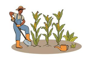 vetor ilustração do uma agricultor dentro uma milho campo. conceito do orgânico agricultura