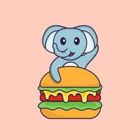 elefante fofo comendo hambúrguer. conceito de desenho animado animal isolado. pode ser usado para t-shirt, cartão de felicitações, cartão de convite ou mascote. estilo cartoon plana vetor