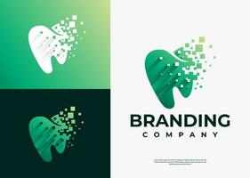 moderno tecnologia pixel dental dente logotipo Projeto branding vetor