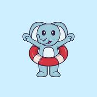 elefante fofo usando uma bóia. conceito de desenho animado animal isolado. pode ser usado para t-shirt, cartão de felicitações, cartão de convite ou mascote. estilo cartoon plana vetor