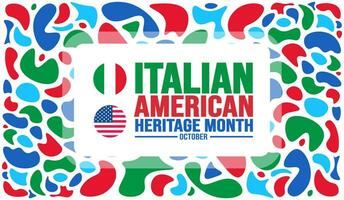 Outubro é italiano americano herança mês fundo modelo. feriado conceito. fundo, bandeira, cartaz, cartão, e poster Projeto modelo com texto inscrição e padrão cor. vetor